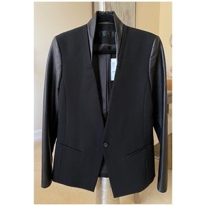 Helmut Lang Leather-Sleeved Wool Blazer,Size 8